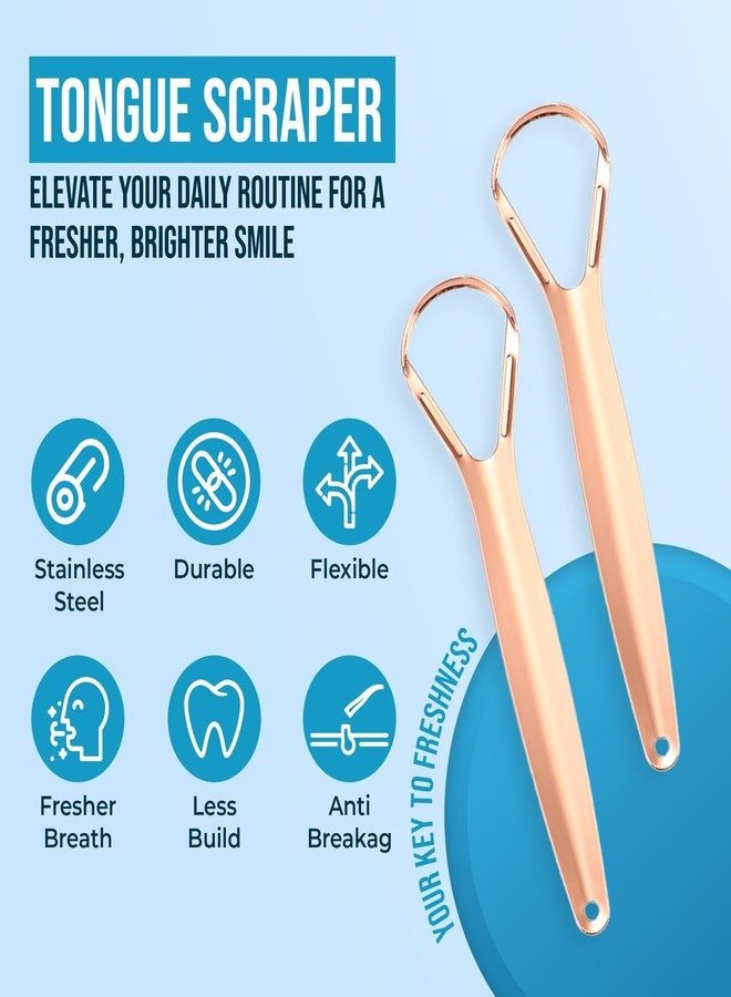 AARAM Stainless Steel Tongue Cleaner for Men, Women and Kids | Tongue Scraper for Fresh Breath, Improved Taste Sense & Oral Hygiene | Prevent Bad Breath, Medical Grade (Pack of 2 - Rose Gold) - Image 2